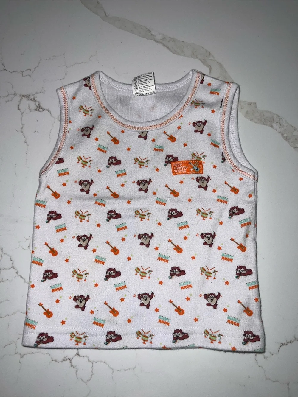 Looney Tunes Taz Kids Tank Top — White with Orange and Burgundy Print